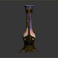 Decorative Vase With Golden Base Blue Rim And Purple Pink Gradient Design