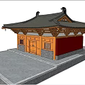 Ancient Chinese Architecture with Overhanging Eaves Tile Roof Red Walls and Stone Steps