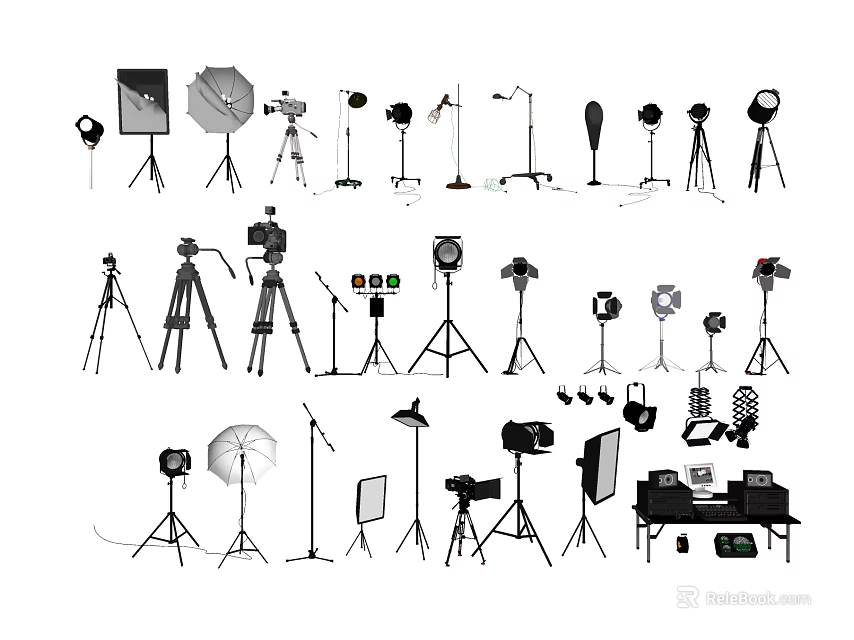 Professional Commercial Photography Video Equipment With Lighting Tripods Microphones And Reflectors 3d model 
