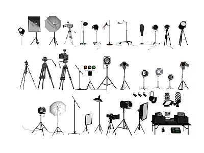 Professional Commercial Photography Video Equipment With Lighting Tripods Microphones And Reflectors 3d model