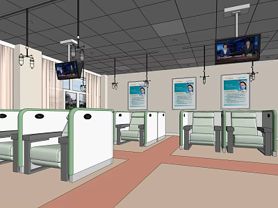 Modern Waiting Area Interior With Divided Seats TV Screens And Wall Posters 3d model