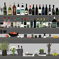 Assorted Wine Bottles Glasses Fresh Fruits and Plants in Bar Area