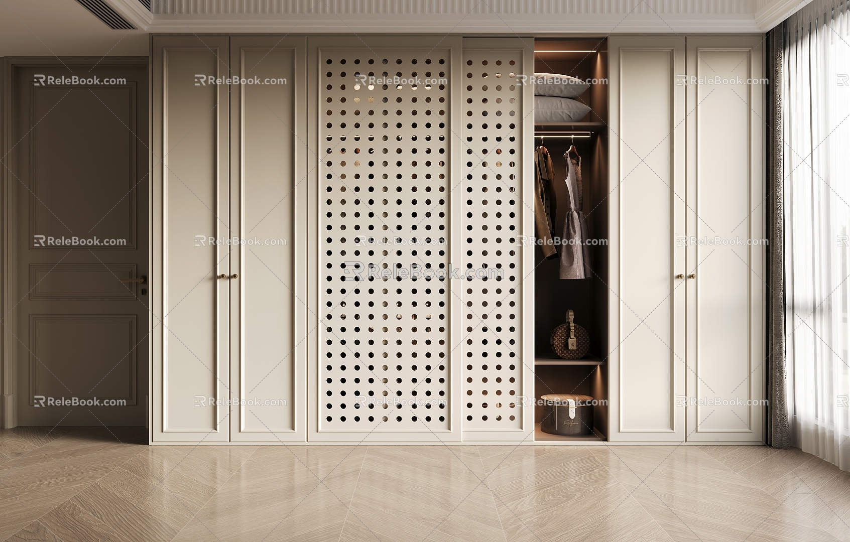 Jane's Cream Air sliding door wardrobe Cream sliding door wardrobe 3d model