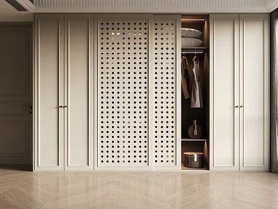 Modern Minimalist Wardrobe Interior Design With Perforated Doors And Storage Compartments 3d model