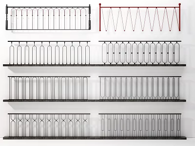 Various Decorative Metal Railings With Black And Red Designs For Home Decoration 3d model