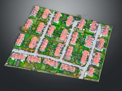 Modern Residential Area With Neatly Arranged Red Brick Roof Houses Green Lawns And Roads 3d model