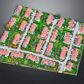 Modern Residential Area With Neatly Arranged Red Brick Roof Houses Green Lawns And Roads