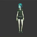 3D Rendered Game Movie Character With Teal Hair Black Short Sleeve Top And Shorts