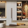 Modern Shoe Cabinet Design Featuring Mirror Clothing Hooks Bench and Decorative Lighting
