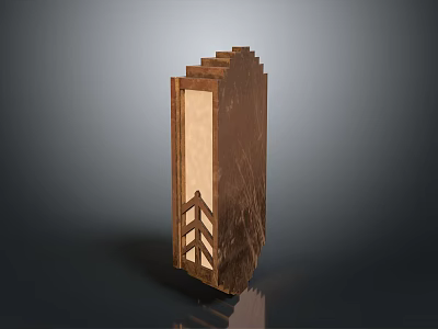Wooden Standing Lamp With Geometric Structure Textured Surface And Decorative Light Panel 3d model