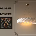 Designer White Feather Chandelier With Gold Base And Floral Artwork On Beige Wall