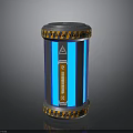 Cylindrical Device With Blue Stripes C X Symbols Yellow Triangular Warning Sign And Orange Bands