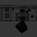 Modern Dark Wooden Office Desk With Laptop Desk Lamp Coffee Cup Documents And Drawers