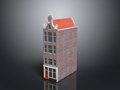 Model Dutch Style House With Red Brick Exterior Red Roof And White Frames 3d model