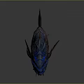 Mythical Armored Fish With Glowing Blue Eyes Sharp Teeth And Spiky Fins