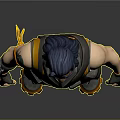 Game Character With Blue Hair Scarf Yellow Vest Wrist Guards Gray Pants And Boots