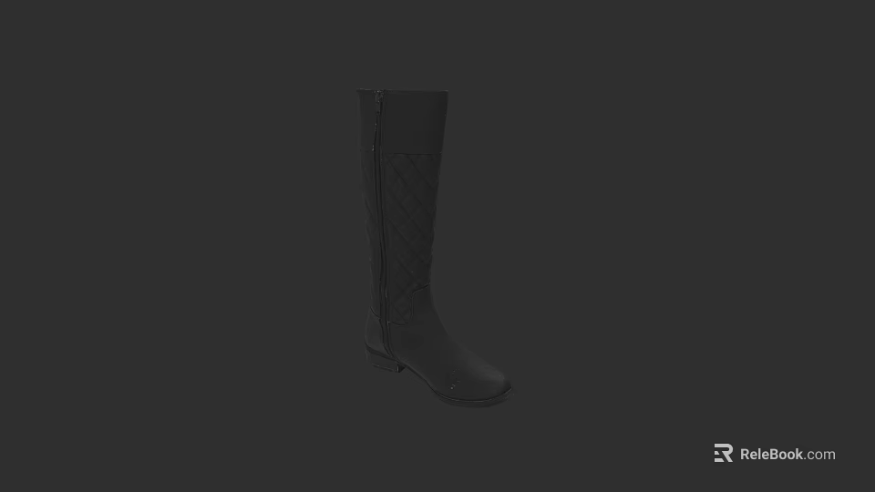 Stylish Black Knee High Leather Boots With Classic Design For Women 3d model 