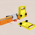 Industrial Metal Processing Equipment With Yellow Frame Orange Base And Mechanical Workbench 3d model