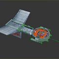 Sci Fi Spaceship Model With Orange Circular Cockpit And Gray Metallic Structure