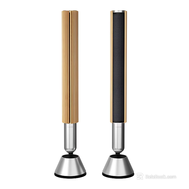 Modern Audio Speakers With Wooden And Black Exterior And Silver Base 3d model 