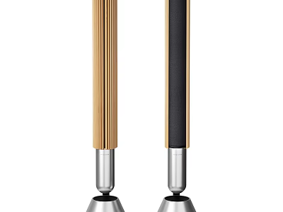 Modern Audio Speakers With Wooden And Black Exterior And Silver Base 3d model