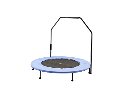 Round Trampoline Sports Equipment with Blue Frame and Black Support Poles 3d model