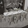 Elegant Modern Dining Table Set With Marble Tabletop Beige Chairs Gold Legs And Decorative Background