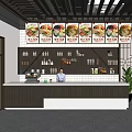 Modern Shop Front Desk Interior With Menu Posters Staff Member Beverage Shelves And Green Plant