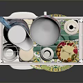 White Multi Tier Kitchen Storage Rack With Teapot Cups And Bottles