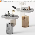 Modern Round Side Tables With Terrazzo Top Vase Teapot Books And Decorative Figurine
