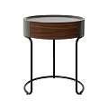 Modern Round Coffee Table With Walnut Drawer And Black Metal Frame