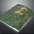 3D Green Mountainous Terrain Model With Detailed Topographic Features And Landforms