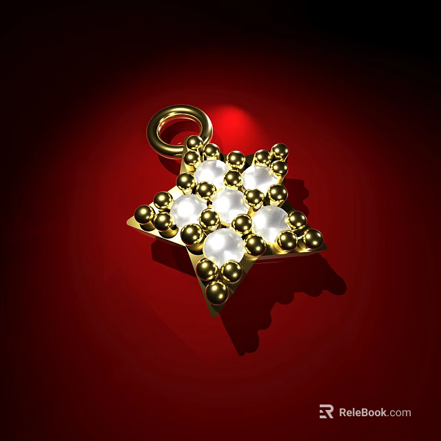 Exquisite Gold Star Shaped Pendant Adorned With White Gemstones And Gold Beads 3d model 