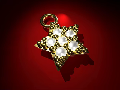 Exquisite Gold Star Shaped Pendant Adorned With White Gemstones And Gold Beads 3d model