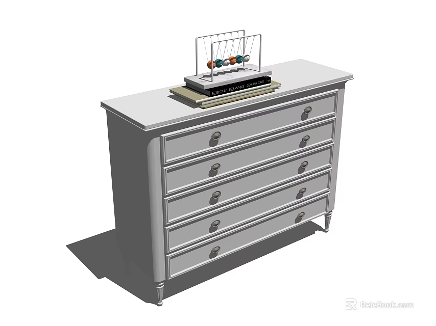 White Decorative Cabinet With Multiple Drawers And Ornament On Top 3d model 