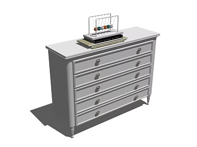 White Decorative Cabinet With Multiple Drawers And Ornament On Top 3d model