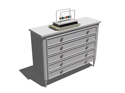 White Decorative Cabinet With Multiple Drawers And Ornament On Top 3d model