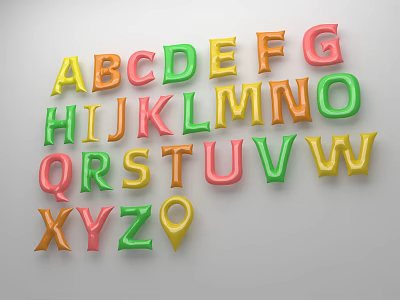 Colorful Alphabet Letters With Yellow Location Pin For Kids Educational Supplies 3d model