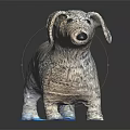 Detailed Woven Gray Dachshund Figurine With Blue Paws On Black Reflective Surface