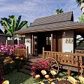 Tropical Beachfront Villa With Palm Trees Sandy Beach And Waterfront Boat