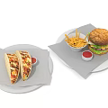 Delicious Tacos and Juicy Burger with Crispy Fries and Ketchup