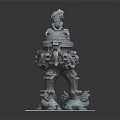 Ancient Stone Sculpture With Lion Figure And Mythical Creatures On Ornate Base