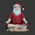 Meditating Santa Claus Character In Red Outfit With Green Gift Box On Base