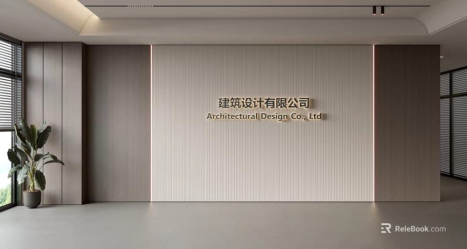 Modern Minimalist Feature Wall With Vertical Stripes For Architectural Design Company Office 3d model 