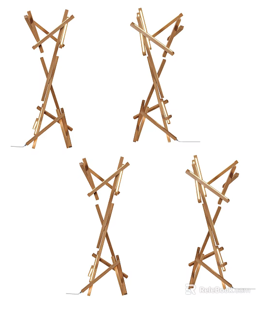 Wooden Floor Lamp With Modern Crossed Stand For Home Living Room Decor 3d model 