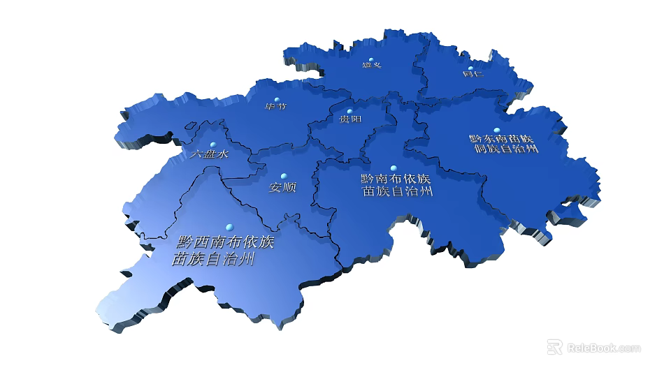 Blue 3D Xinjiang Administrative Division Map Wall Decor With Geographic Labels 3d model 