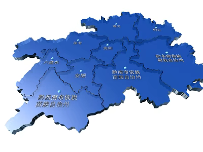 Blue 3D Xinjiang Administrative Division Map Wall Decor With Geographic Labels 3d model