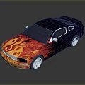 Sleek Sports Car With Vibrant Red Orange Flame Design And Black Exterior