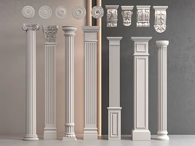 Classical Roman Columns with Various Styles and Ornate Capitals for Architectural Design 3d model