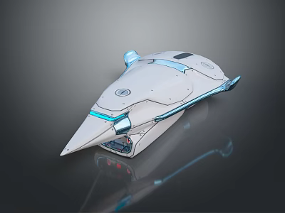 Futuristic Streamlined White Vehicle With Blue Accents And Smooth Surface Design 3d model